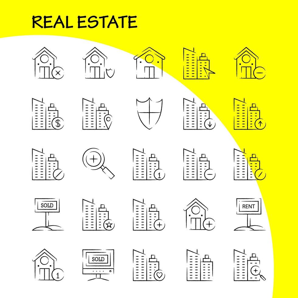 Real Estate Hand Drawn Icon Pack For Designers And Developers Icons Of Real Estate Help Home House Info Real Estate Vector