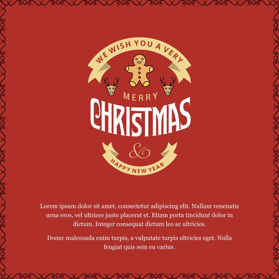 Merry Christmas card with red background and typography vector