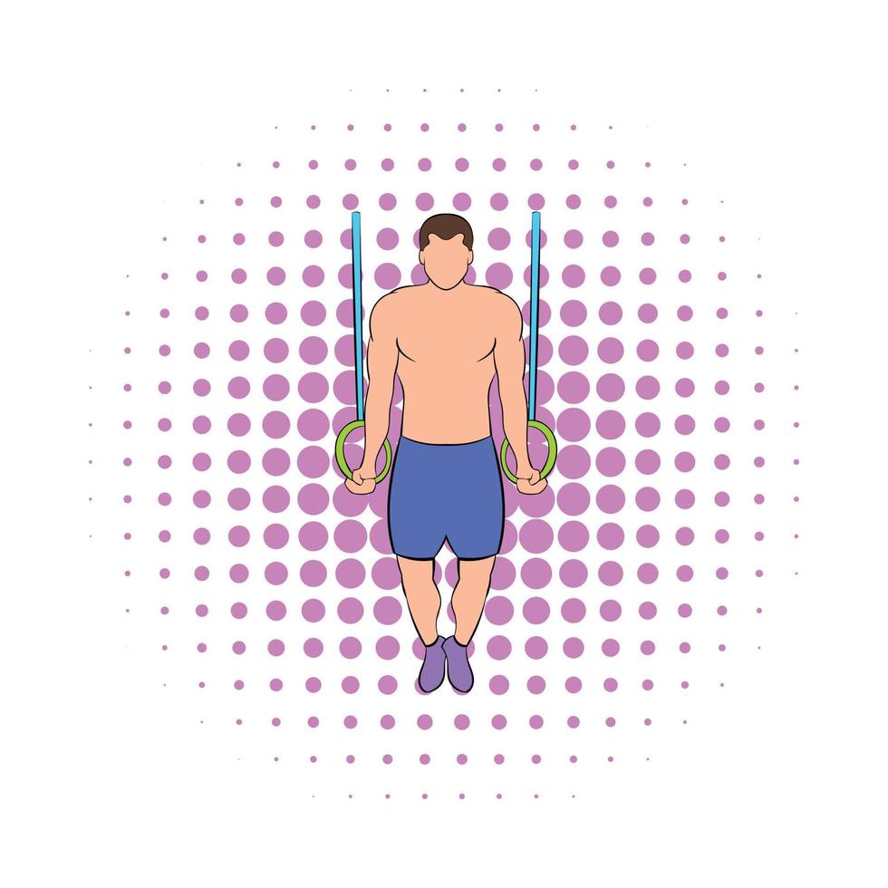 hombre entrenando en icono de anillos de gimnasia, estilo cómic vector