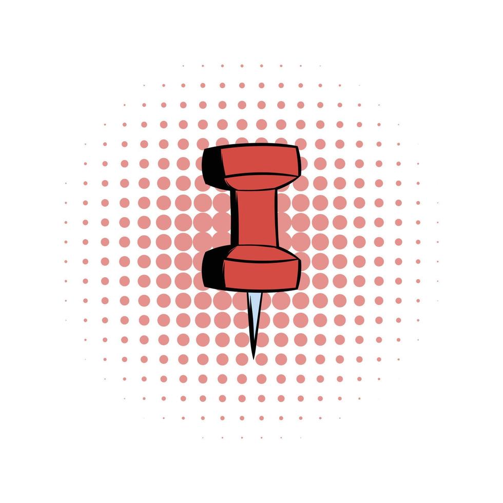 Red push pin comics icon vector