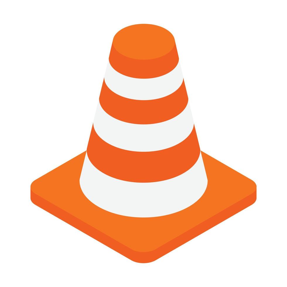 An orange road hazard cone isometric 3d icon vector