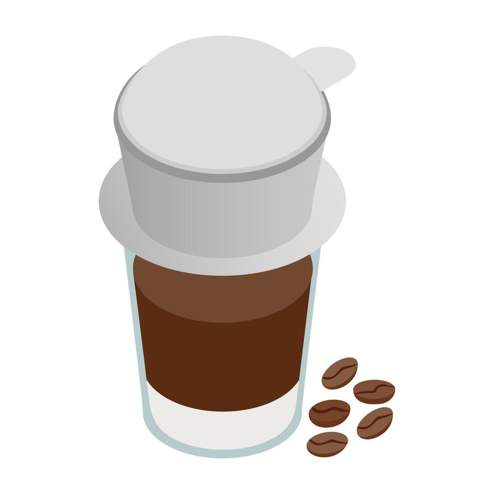 Cup of coffee icon, isometric 3d style vector
