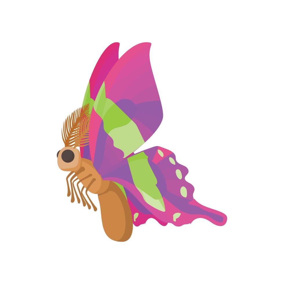 icono de mariposa rosa-verde, estilo de dibujos animados vector