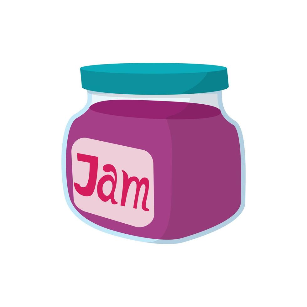 Jar of fruity jam icon, cartoon style vector