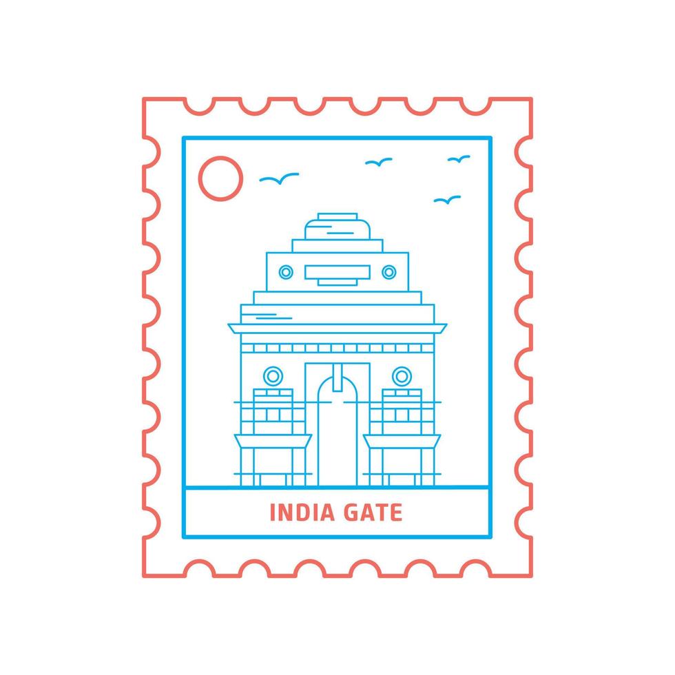india puerta sello postal azul y rojo línea estilo vector ilustración