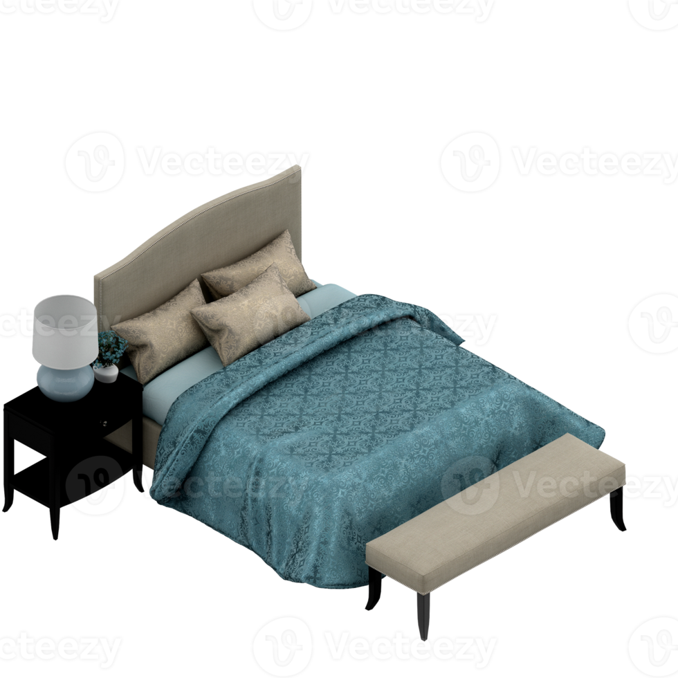 Isometric Bedroom 3D render png