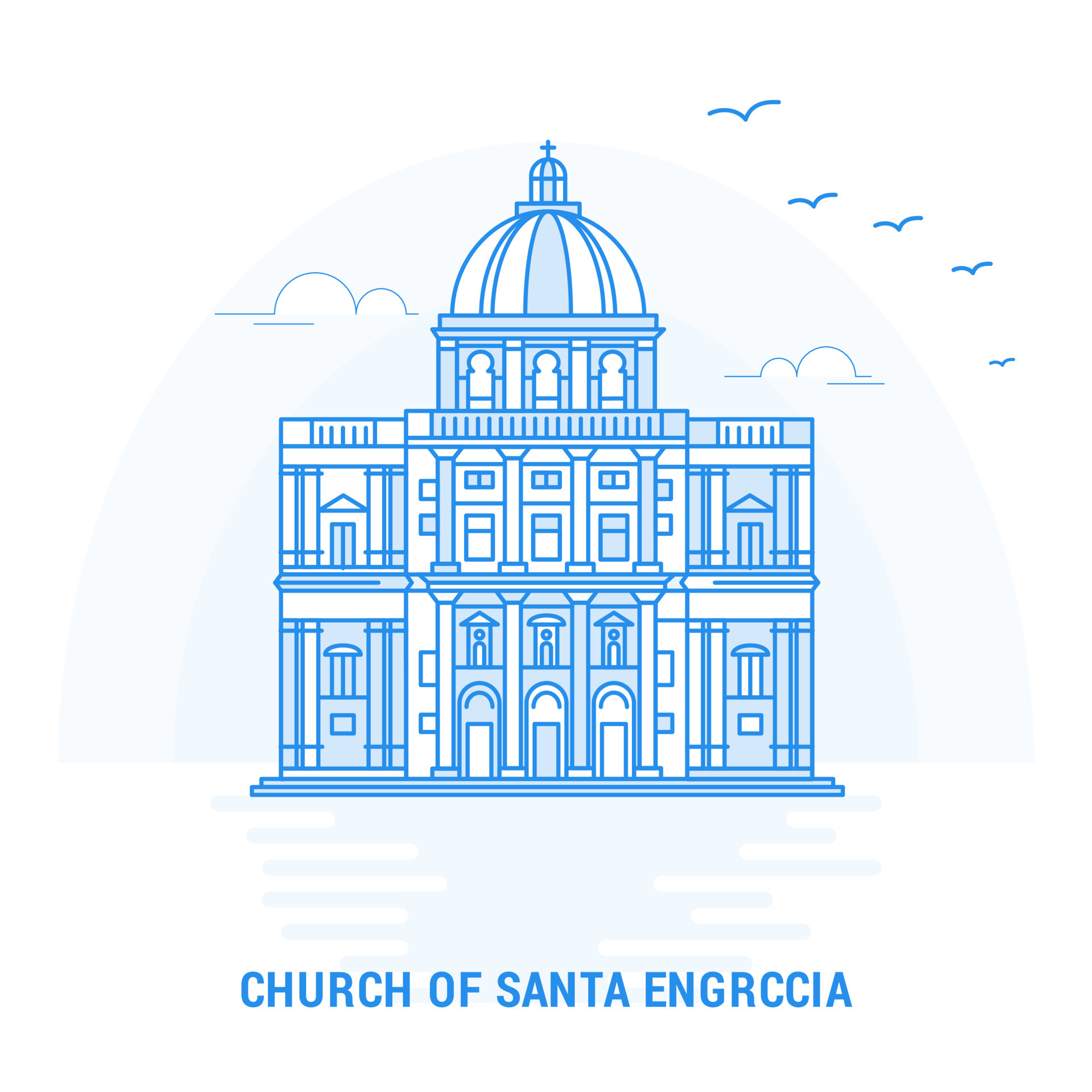 CHURCH OF SANTA ENGRCCIA Blue Landmark Creative background and Poster  Template 14165053 Vector Art at Vecteezy