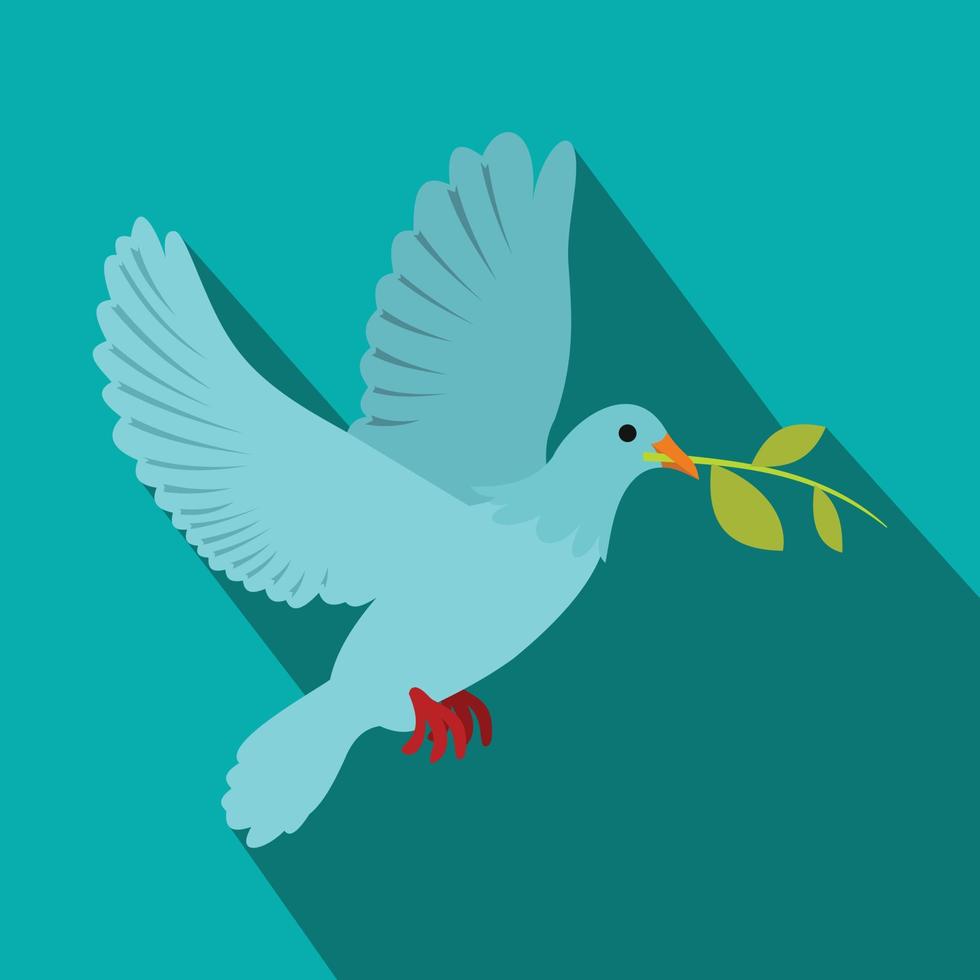 Dove of peace flying with a green twig olive icon vector