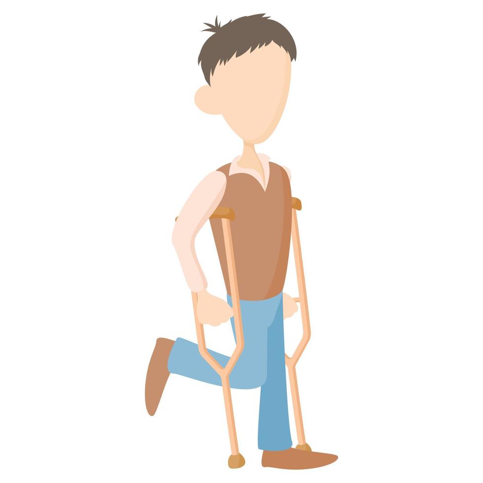 Man on crutches icon, cartoon style vector