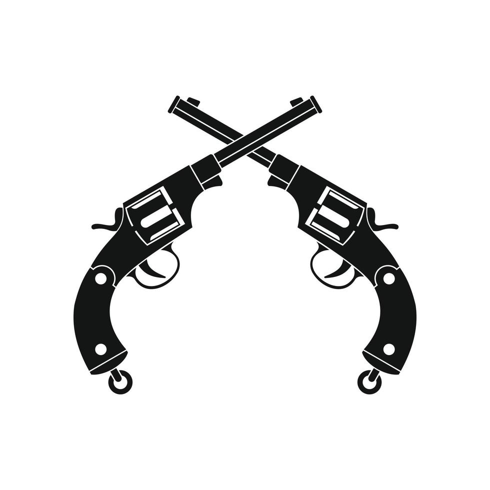 Crossed revolvers black icon vector
