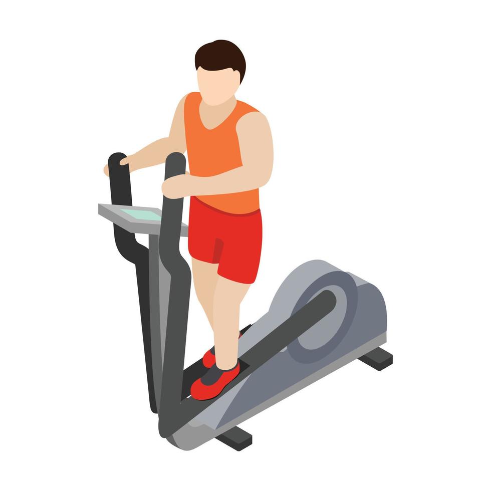 Man on elliptical walker icon, isometric 3d style vector