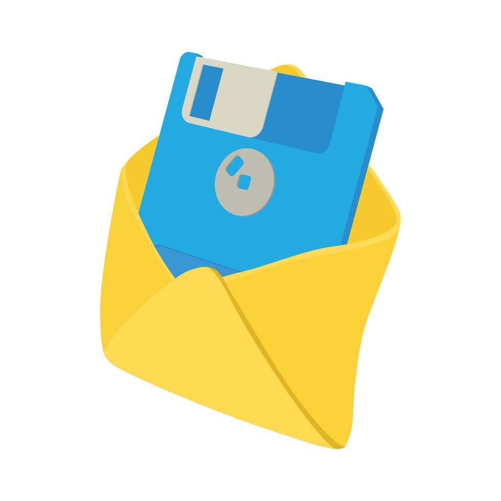 Envelope with floppy disk icon, cartoon style vector