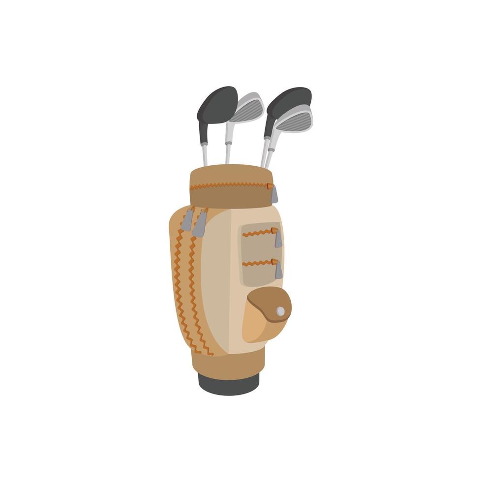 palos de golf en un icono de dibujos animados de bolsa marrón vector