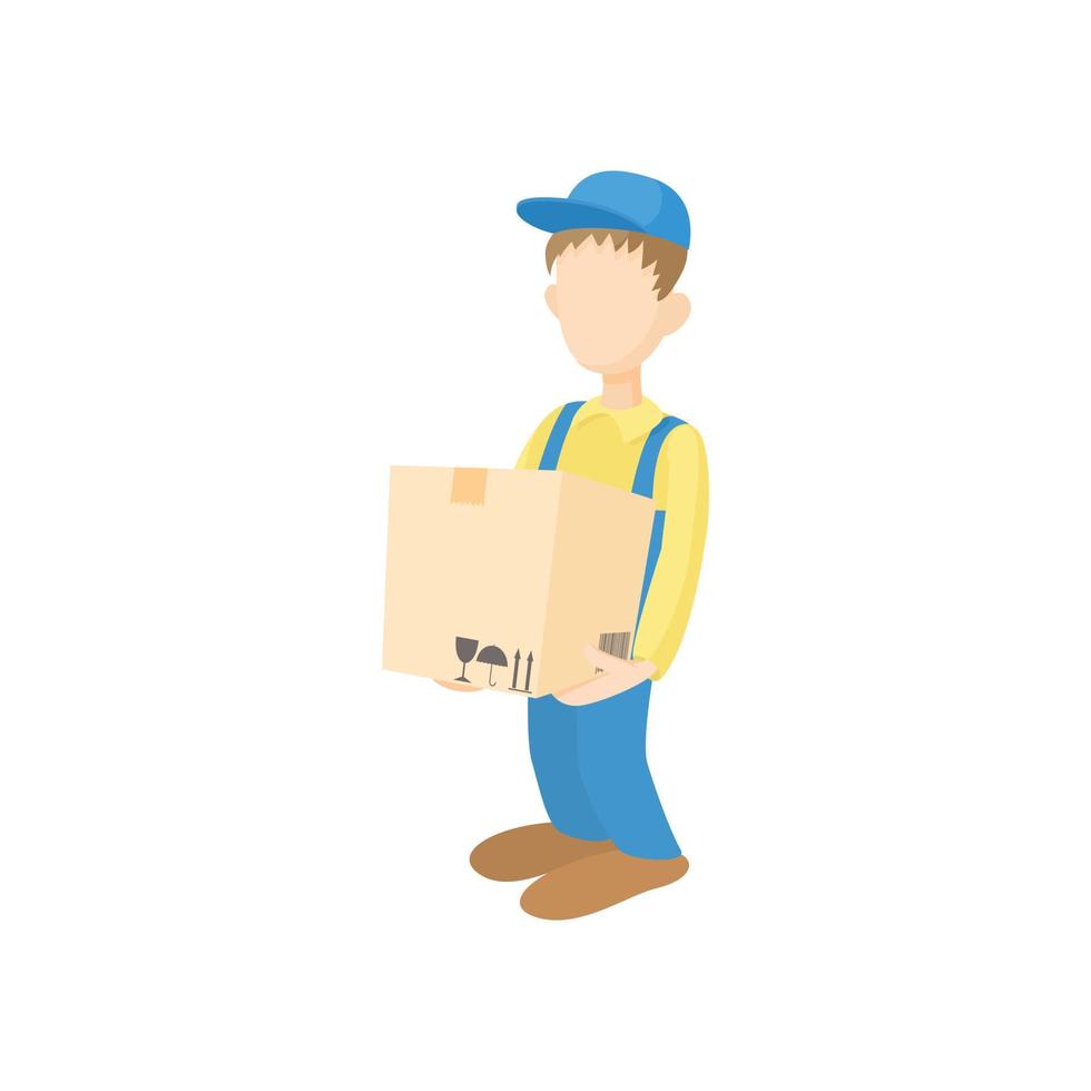 Delivery man holding and carrying cardbox icon vector