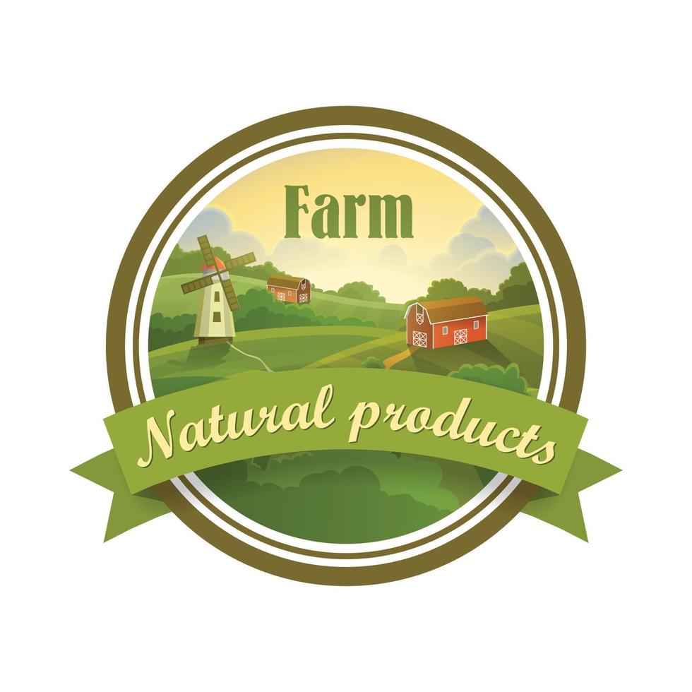 Green label of healthy natural farm fresh food vector