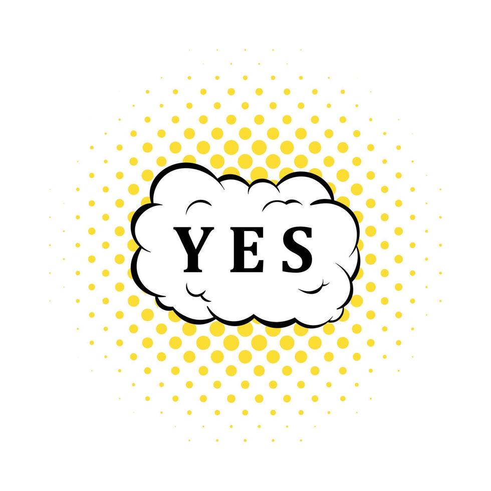 Yes in cloud icon, comics style vector