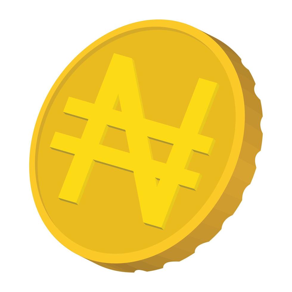 Gold coin with Nairas sign icon, cartoon style vector