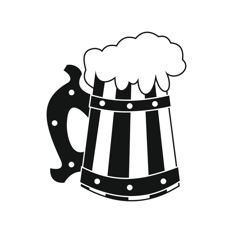 Wooden mug with beer icon vector