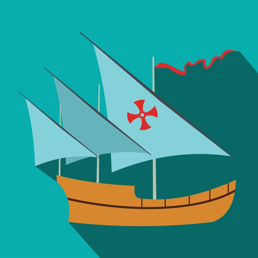 Santa Maria sailing ship icon, flat style vector