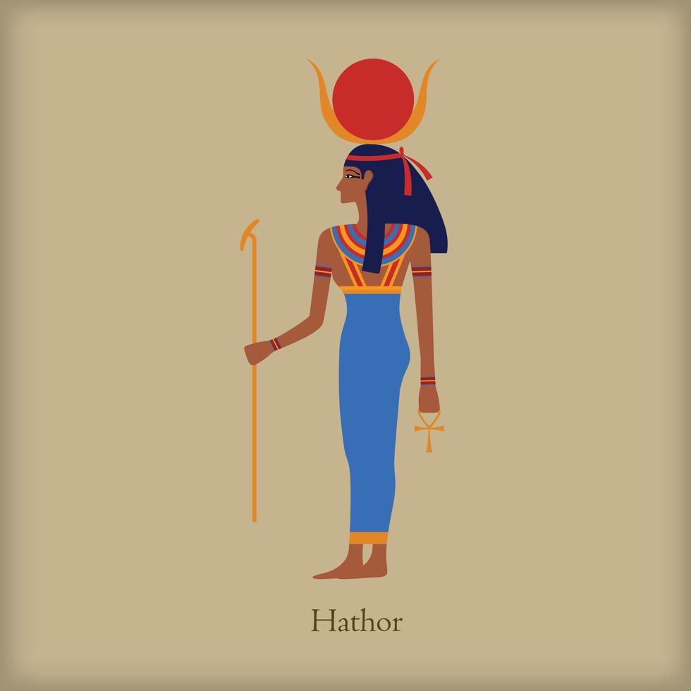 hathor, icono de la diosa del amor, estilo plano vector