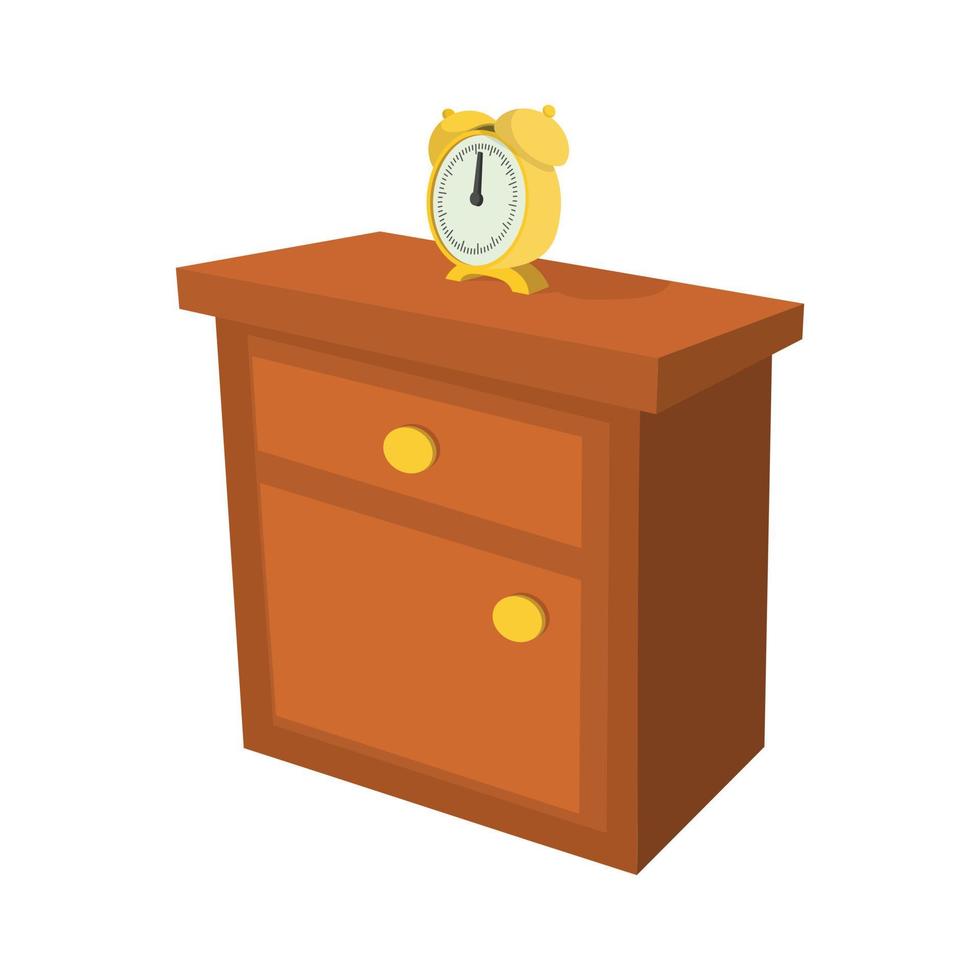 mesita de noche con un icono de dibujos animados de reloj vector