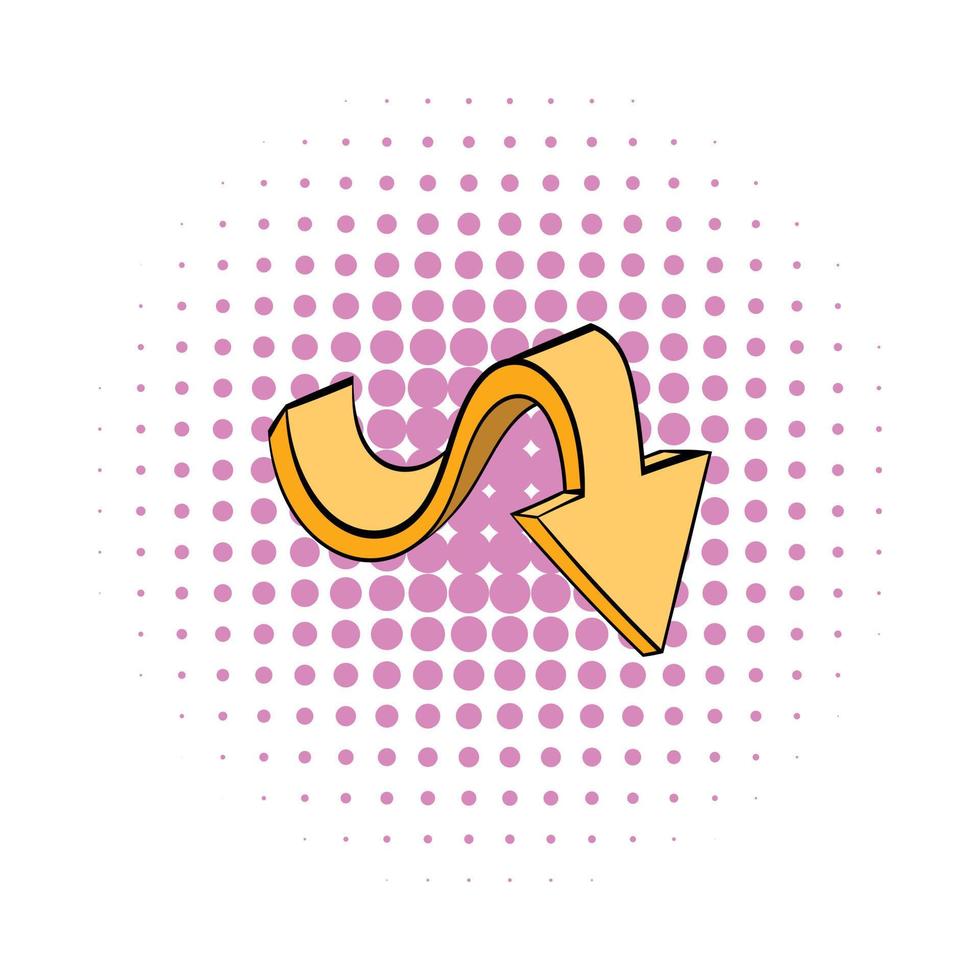 Yellow wavy arrow icon, comics style vector