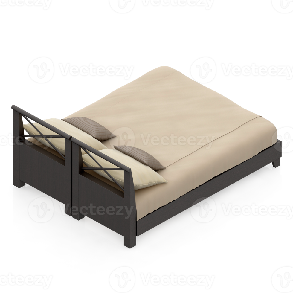 Isometric Bedroom 3D render png