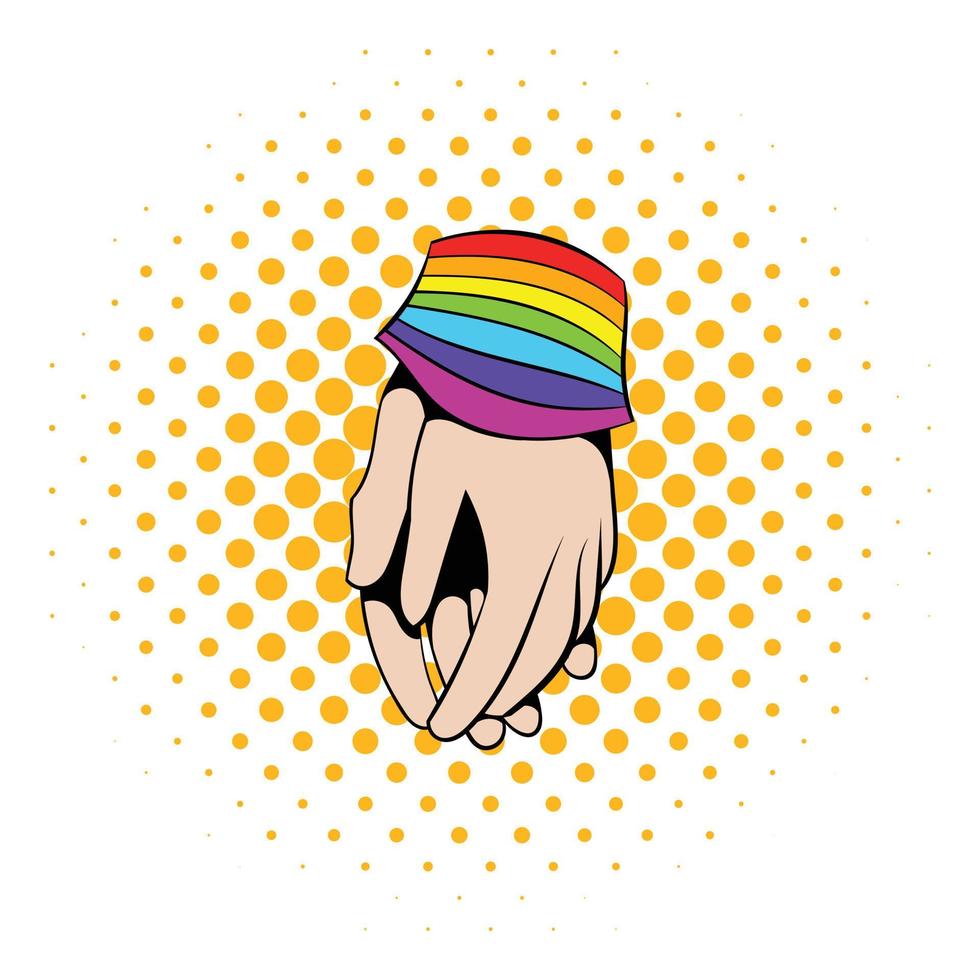 Two hands tied rainbow ribbon icon, comics style vector