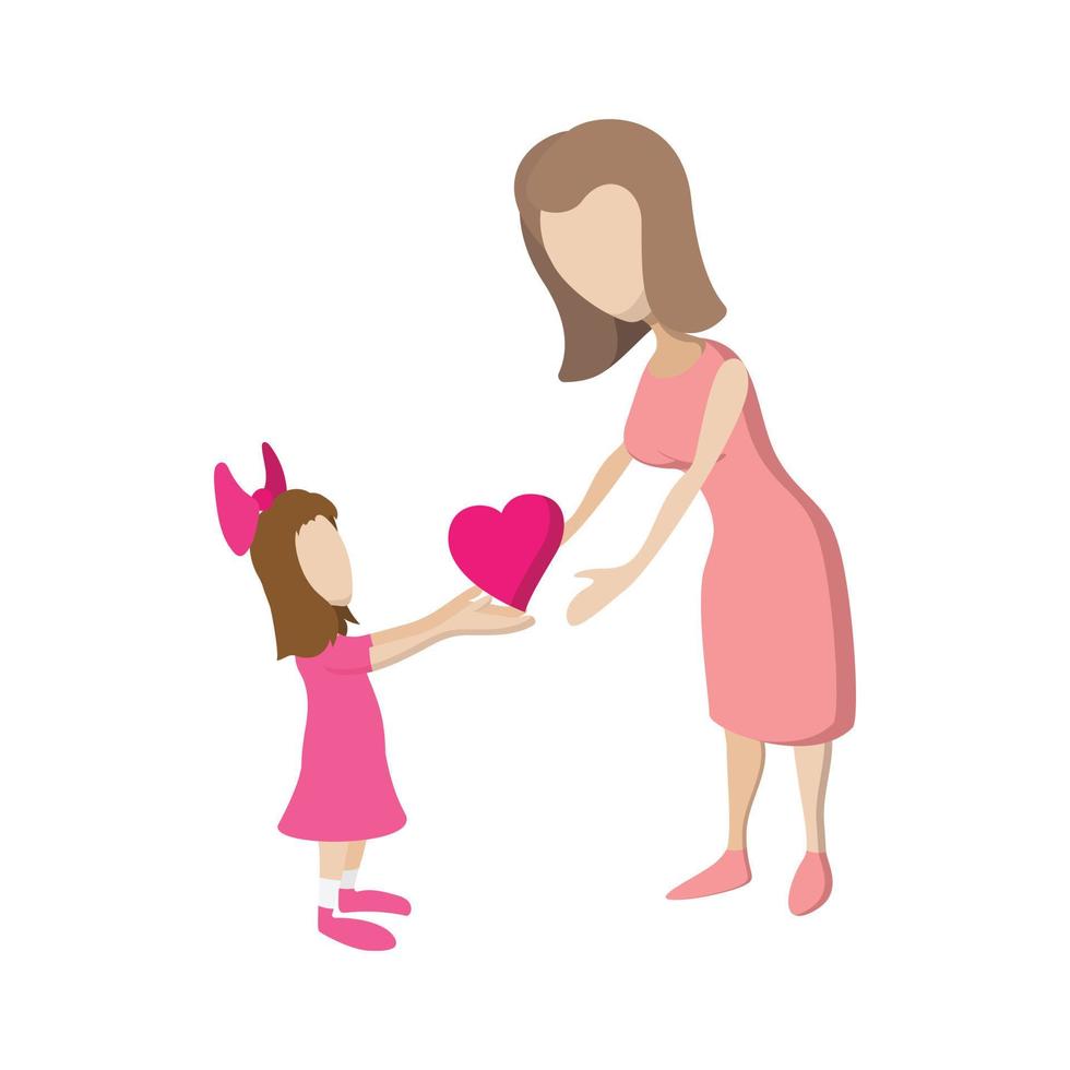 Girl giving a heart to her mother cartoon icon vector