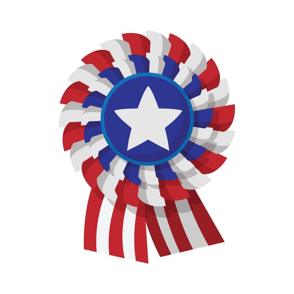 Ribbon rosette in the USA flag colors cartoon icon vector