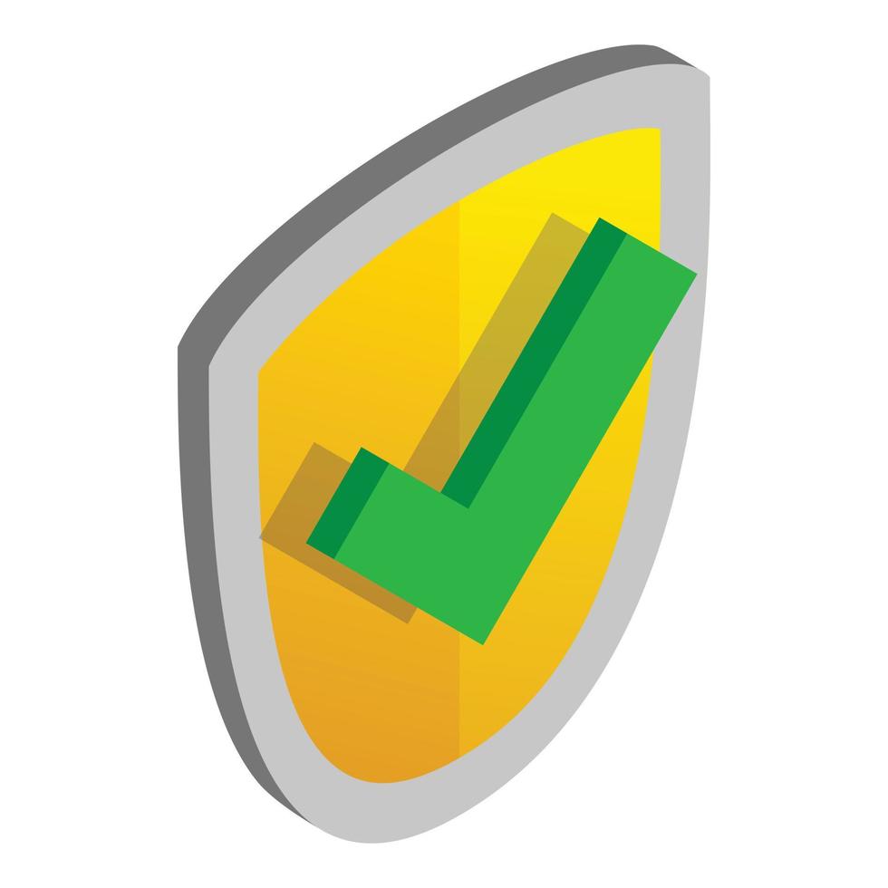 Yellow security shield with green tick icon vector