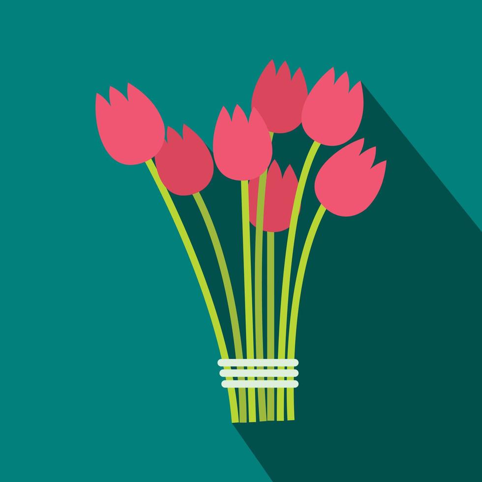 Pink tulips bouquet flat icon vector