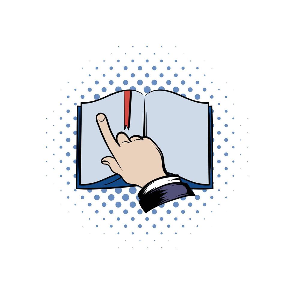 Open book with finger icon vector