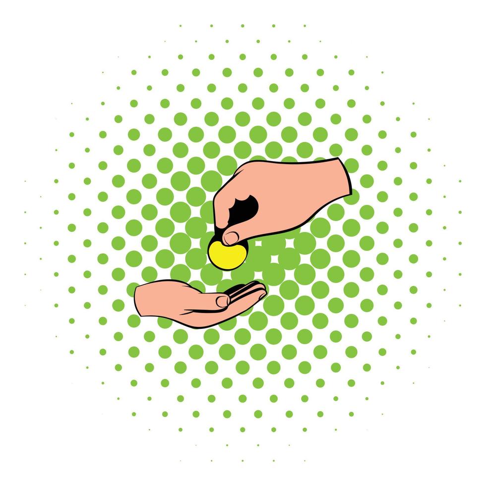 A hand giving a coin icon, comics style vector