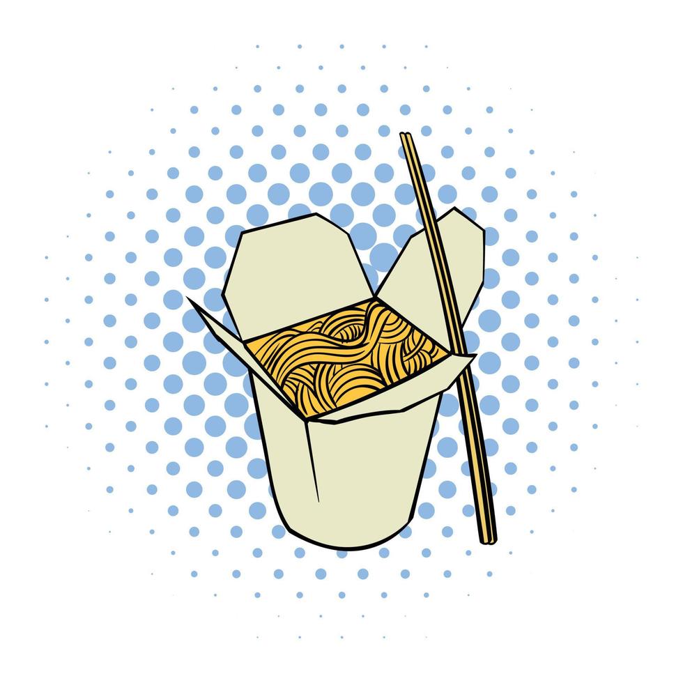 Fideos chinos en caja comics icono vector
