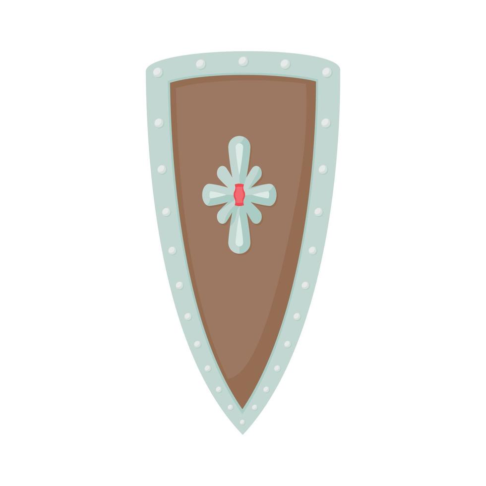 Angled shield with ornaments icon, cartoon style vector