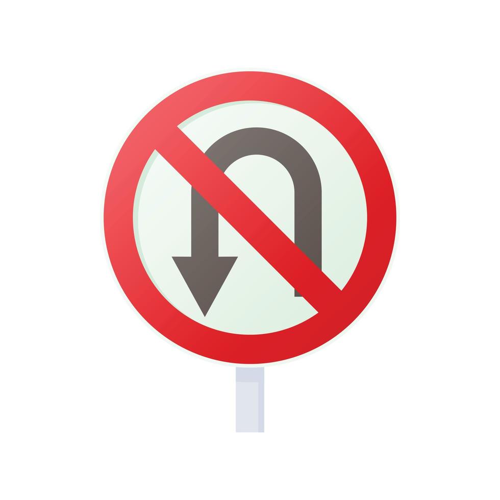 No U turn road sign icon, cartoon style vector