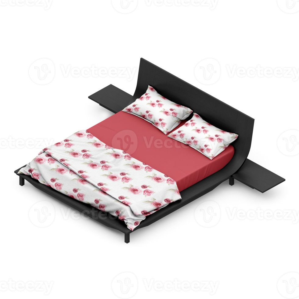 Isometric Bedroom 3D render png
