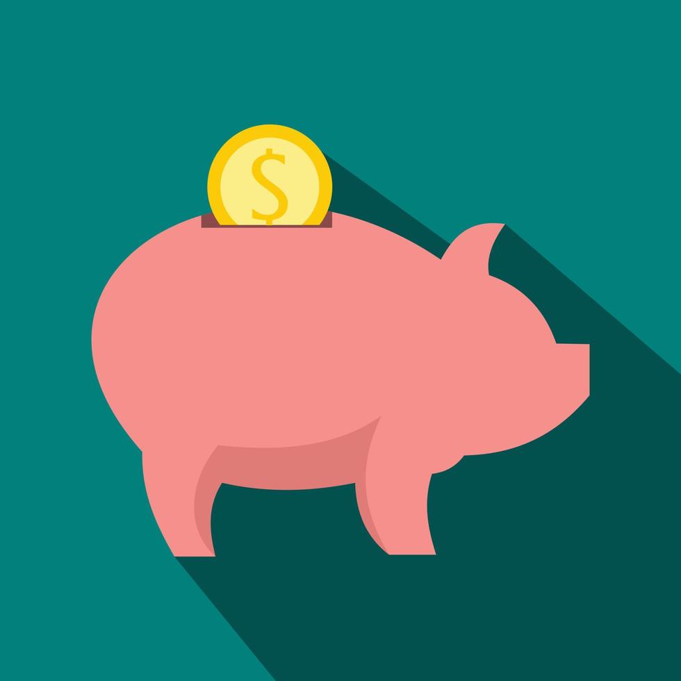 Piggy bank icon, flat style vector