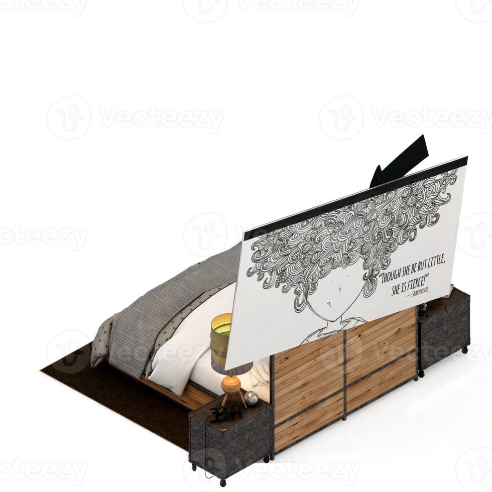 Isometric Bedroom 3D render png