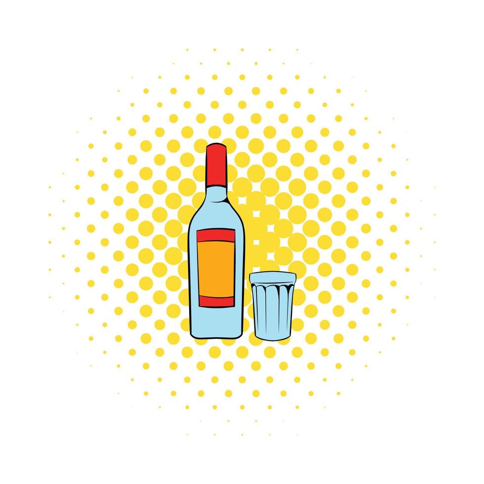 Bottle of vodka and glass icon, comics style vector