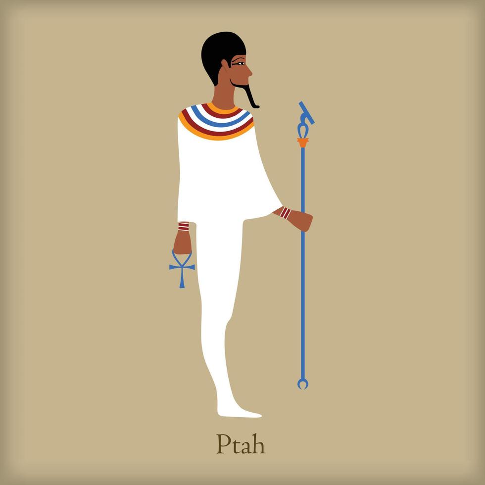 ptah, icono del dios de la creación, estilo plano vector