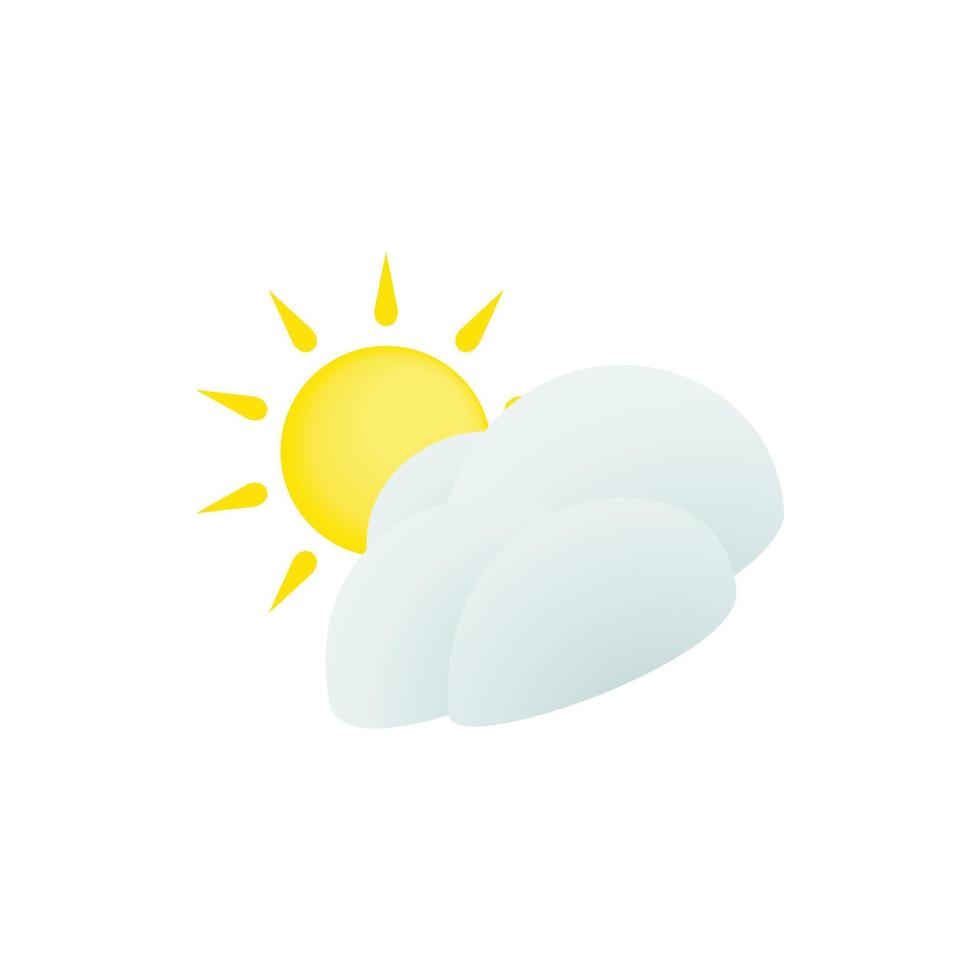 Sun and cloud icon, isometric 3d style vector