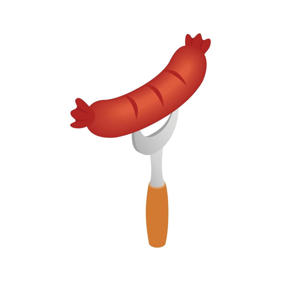 Sausage on a fork isometric 3d icon vector