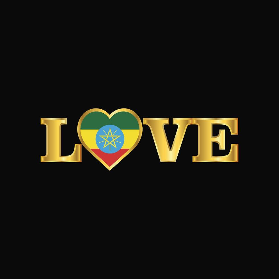 Golden Love typography Ethiopia flag design vector