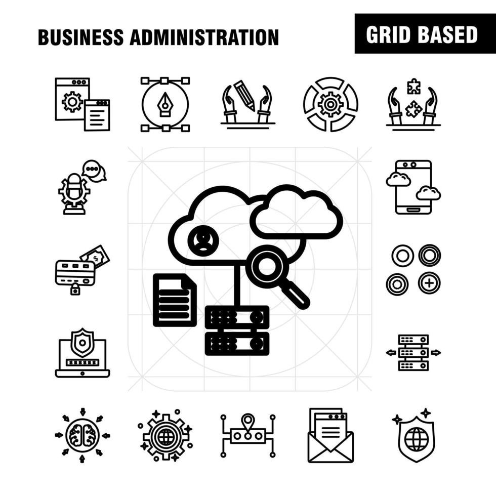 Business Administration Line Icons Set For Infographics Mobile UXUI Kit And Print Design Include Chess Setting Gear Setting Board Game Credit Card Eps 10 Vector