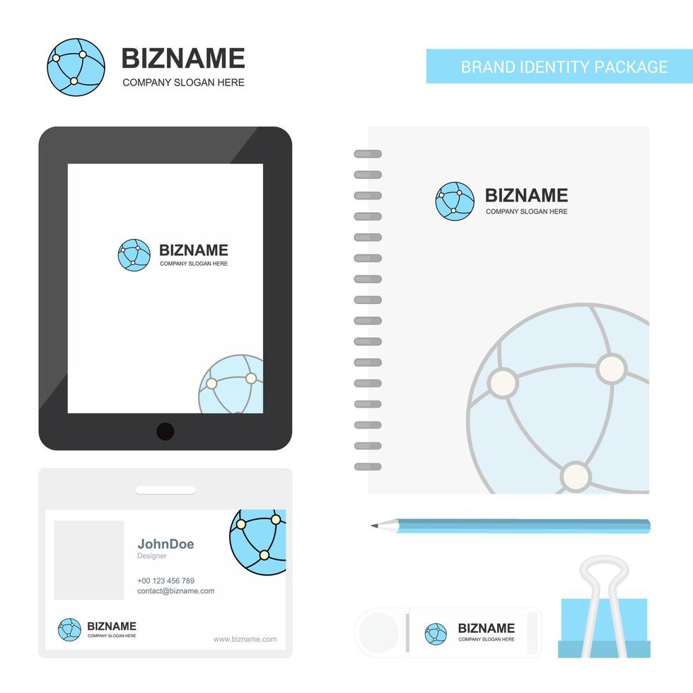 Global network Business Logo Tab App Diary PVC Employee Card and USB Brand Stationary Package Design Vector Template