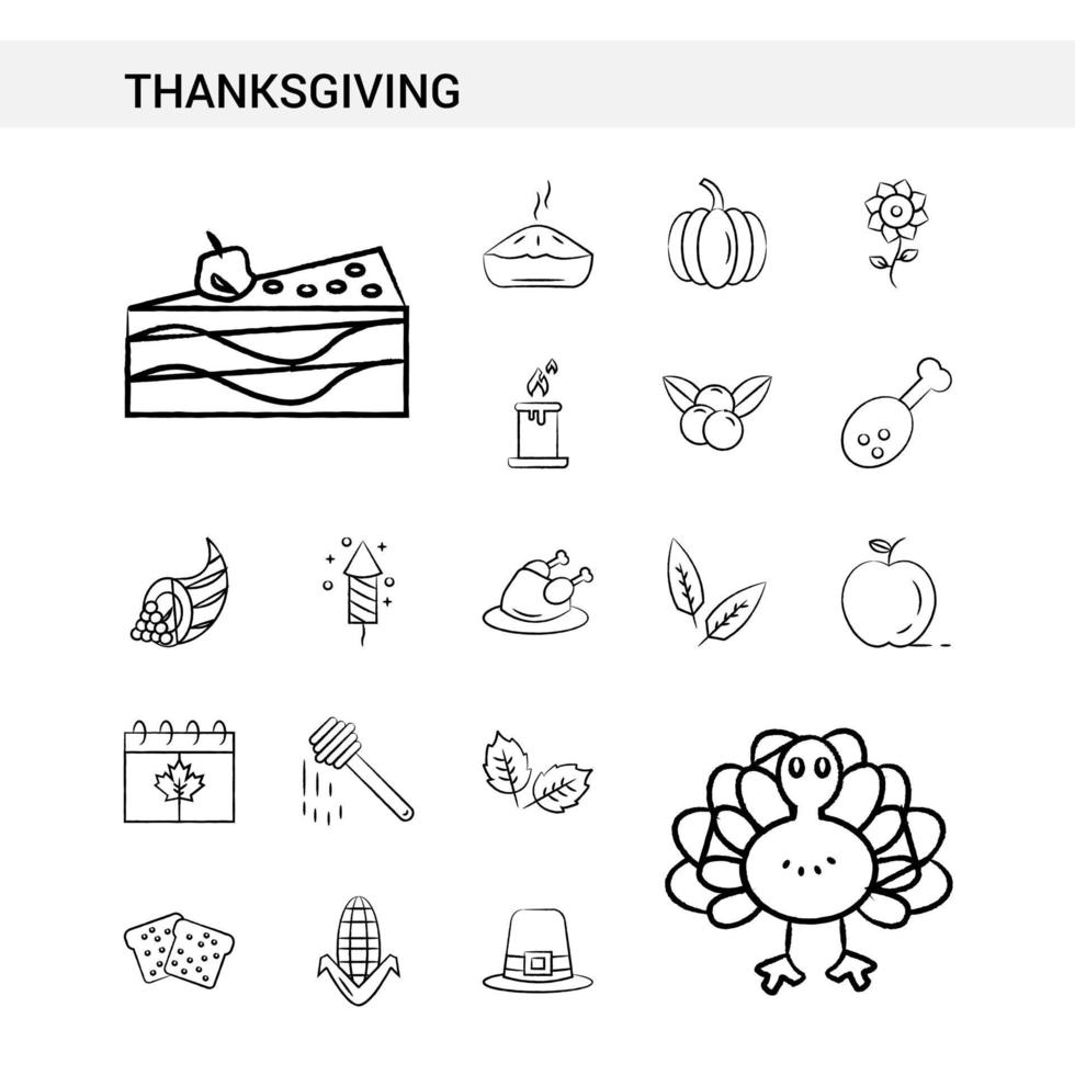 Thanksgiving hand drawn Icon set style isolated on white background Vector