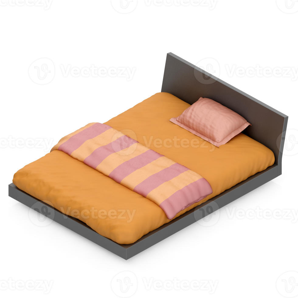 Isometric Bedroom 3D render png