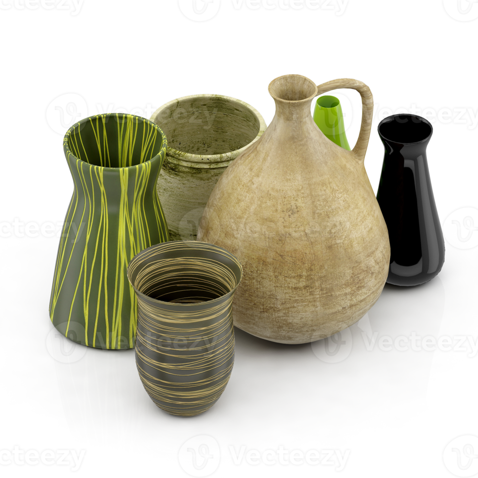 vases isométriques rendu 3d png